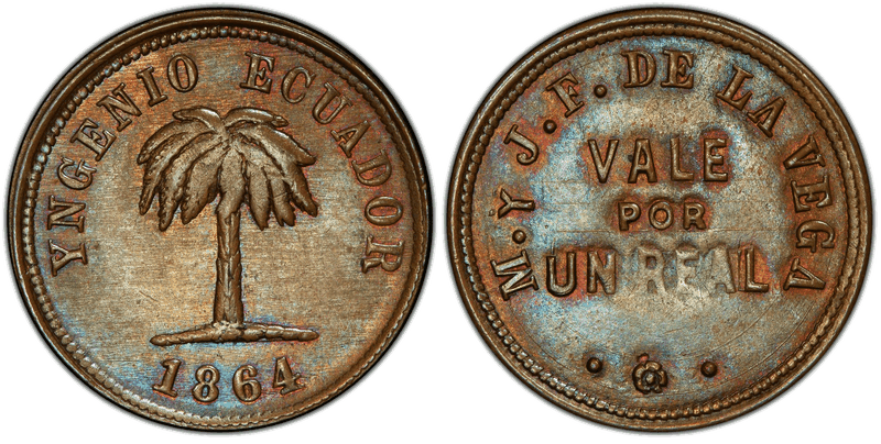 (1864) Copper Civil War Store Card F-253, /VEGAa Yngenio Ecuador