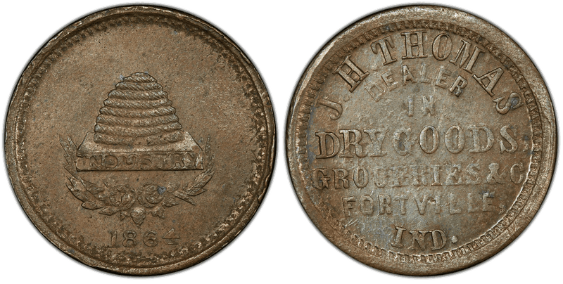 (1864) Copper Civil War Store Card F-285A-4a, J.H. Thomas IN