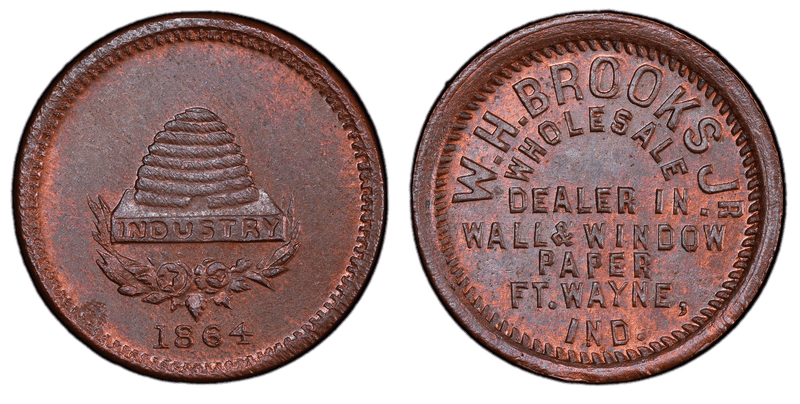 (1864) Copper Civil War Store Card F-290E-7a, W. H. Brooks Jr. IN