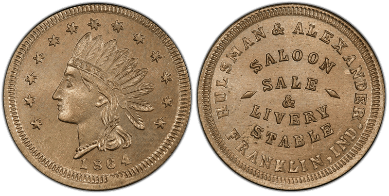 (1864) Copper-Nickel Civil War Store Card F-295A-2d, Hulsman & Alexander IN