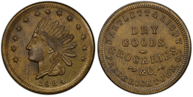 (1864) Brass Civil War Store Card F-320A-1b, Bartlett & Rigby OH