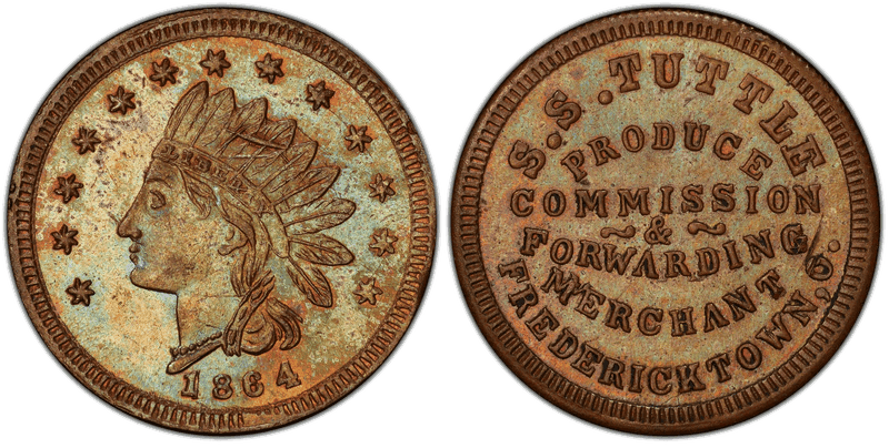(1864) Copper Civil War Store Card F-320D-4a, S.S. Tuttle OH