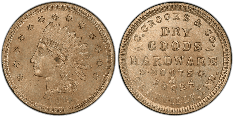 (1864) Copper-Nickel Civil War Store Card F-355A-3d, C. Crooks & Co. IN