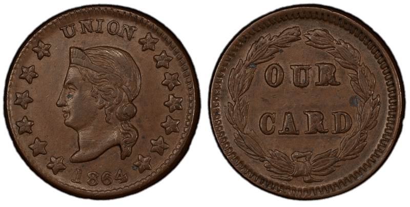 (1864) Copper Civil War Patriotic Token F-35/277a, Union-Our Card