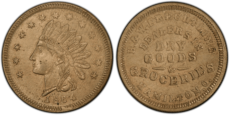 (1864) Copper-Nickel Civil War Store Card F-385B-3d, H.&W. Frechtling OH