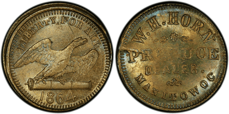 (1864) Brass Civil War Store Card F-420A-1b, W.H. Horn WI