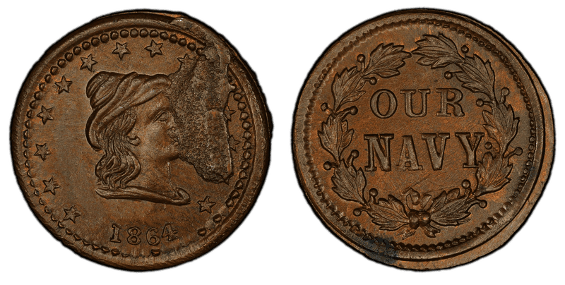 (1864) Copper Civil War Patriotic Token F-42/336a, Our Navy