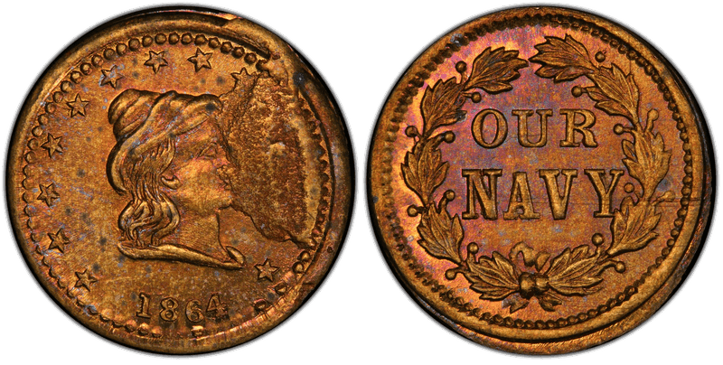 (1864) Civil War Patriotic Token F-42/336b, Our Navy