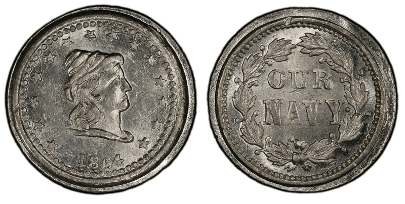 (1864) White Metal Civil War Patriotic Token F-42/336e, Our Navy