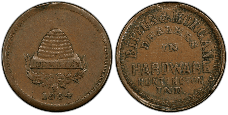 (1864) Copper Civil War Store Card F-430B-2a, Bippus & Morgan IN