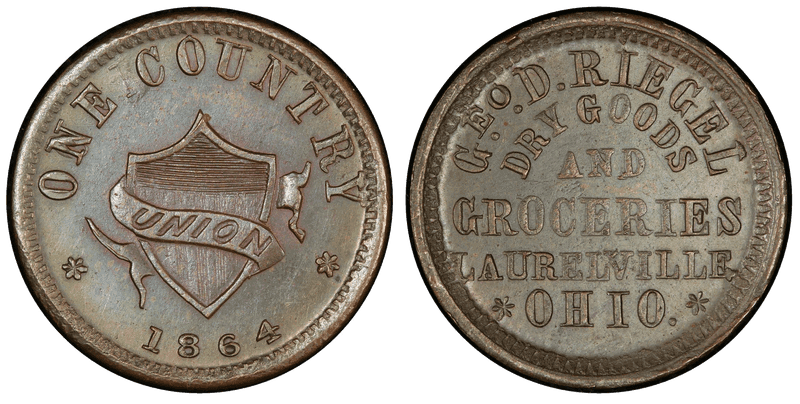 (1864) Copper Civil War Store Card F-445A-4a, Geo. D. Riegel OH