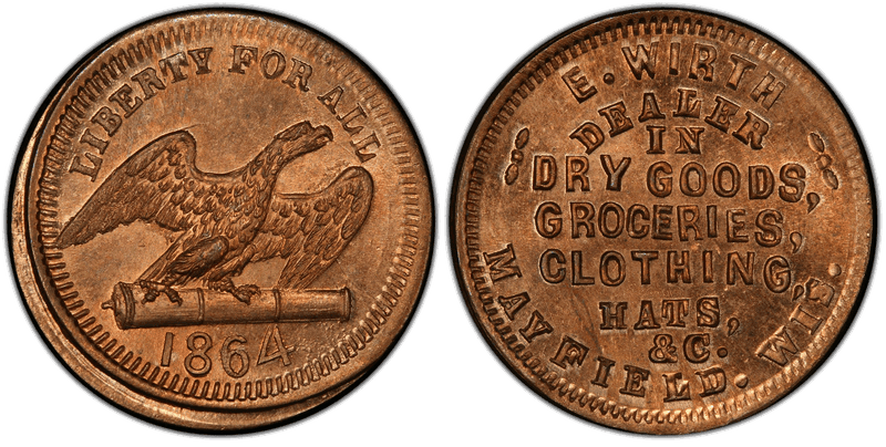 (1864) Copper-Nickel Civil War Store Card F-460A-1d, E. Wirth WI
