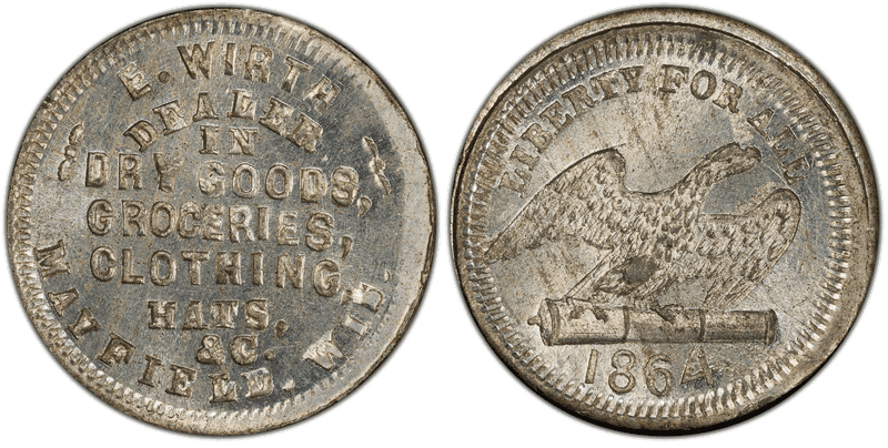 (1864) White Metal Civil War Store Card F-460A-1e, E. Wirth WI