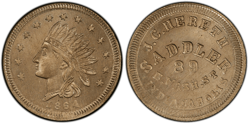 (1864) Copper-Nickel Civil War Store Card F-460G-2d, J.C. Hereth IN