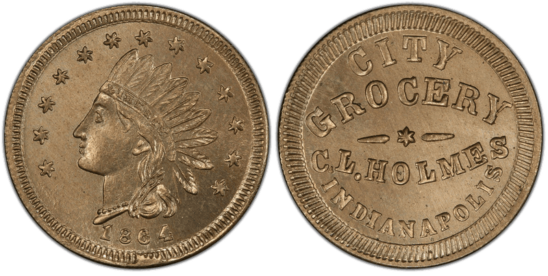 (1864) Copper-Nickel Civil War Store Card F-460H-4d, C.L. Holmes IN