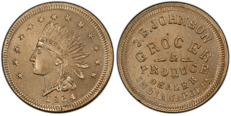 (1864) Copper-Nickel Civil War Store Card F-460I-4d, J.B. Johnson IN