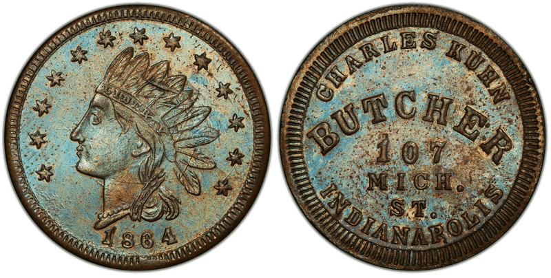(1864) Copper Civil War Store Card F-460J-2a, Charles Kuhn IN
