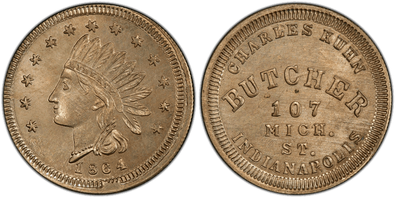 (1864) Copper-Nickel Civil War Store Card F-460J-2d, Charles Kuhn IN