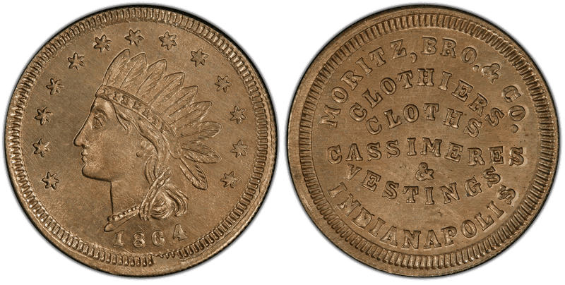 (1864) Copper-Nickel Civil War Store Card F-460M-3d, Moritz, Bro. & Co. IN