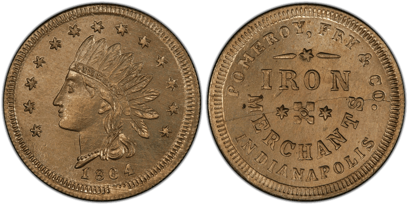 (1864) Copper-Nickel Civil War Store Card F-460O-3d, Pomeroy, Fry & Co. IN