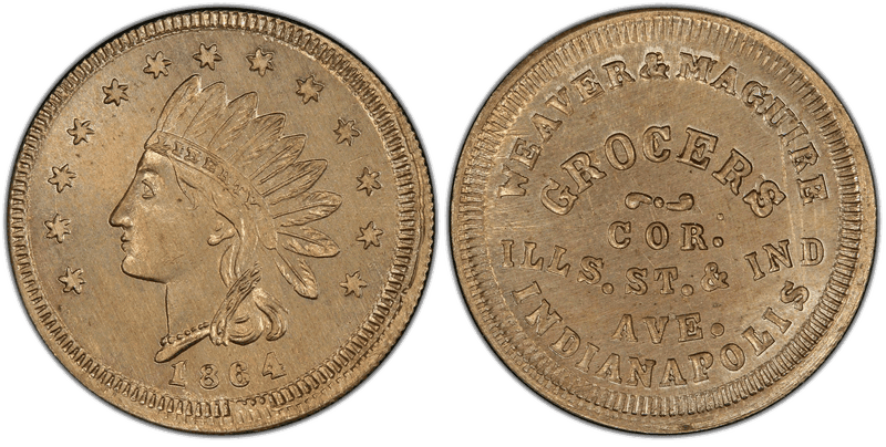 (1864) Copper-Nickel Civil War Store Card F-460X-3d, Weaver & Maguire IN