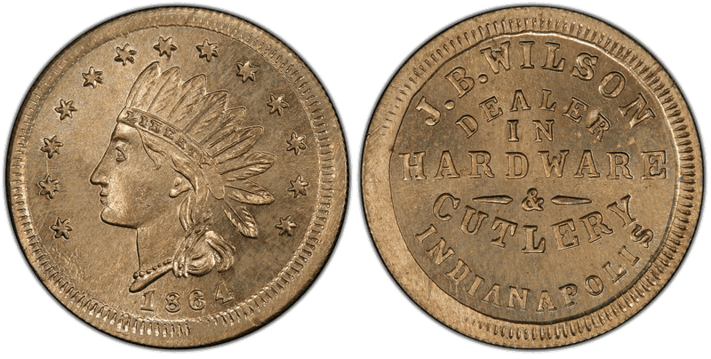 (1864) Copper-Nickel Civil War Store Card F-460Y-2d, J.B. Wilson IN