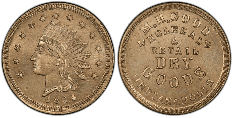 (1864) Copper-Nickel Civil War Store Card F-460e-5d, M.H. Good IN