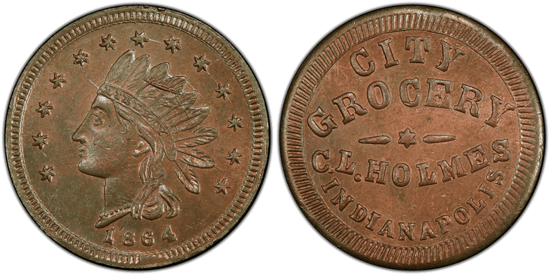 (1864) Copper Civil War Store Card F-460h-4a, C.L. Holmes IN