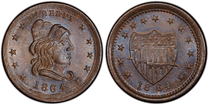 (1864) Civil War Patriotic Token F-46/339a, Liberty-Shield