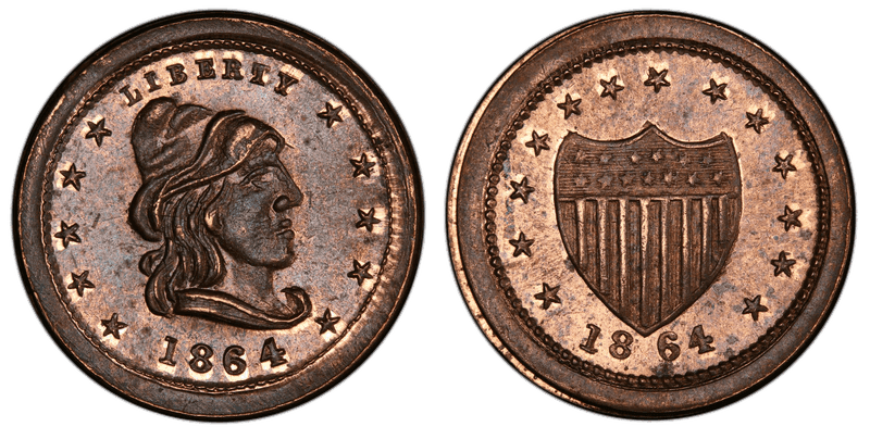 (1864) Copper-Nickel Civil War Patriotic Token F-46/339d, Liberty-Shield