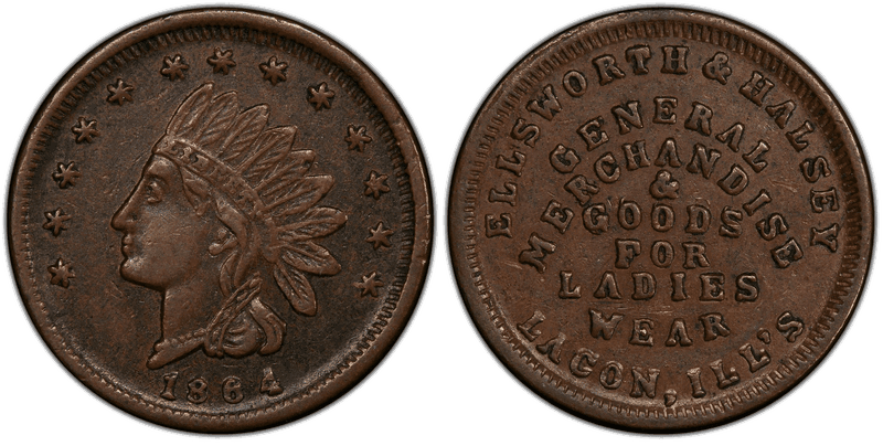 (1864) Copper Civil War Store Card F-472A-1a, Ellsworth & Halsey IL