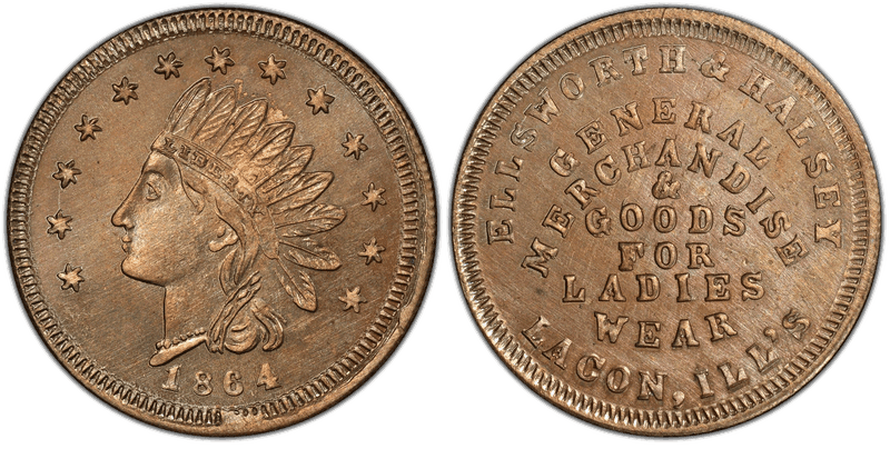 (1864) Copper-Nickel Civil War Store Card F-472A-1d, Ellsworth & Halsey IL