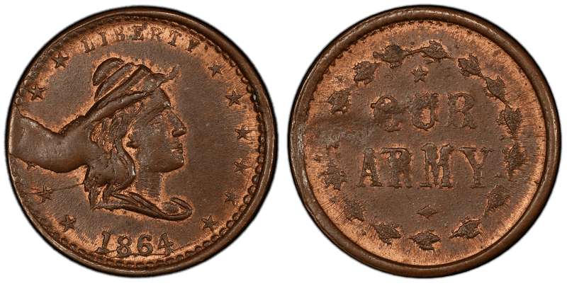 (1864) Copper Civil War Patriotic Token F-47/332a, Our Army