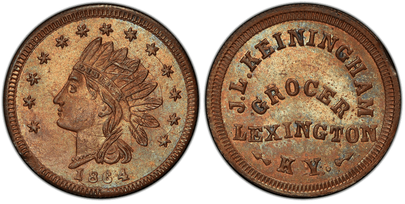 (1864) Copper Civil War Store Card F-480A-1a, J.L. Keiningham KY