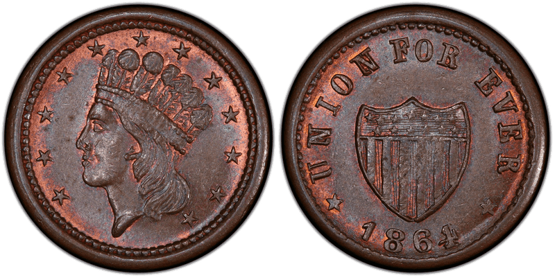 (1864) Copper Civil War Patriotic Token F-49/343a, Union For Ever