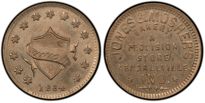 (1864) Copper-Nickel Civil War Store Card F-500K-1d, Jones & Mosher's IN