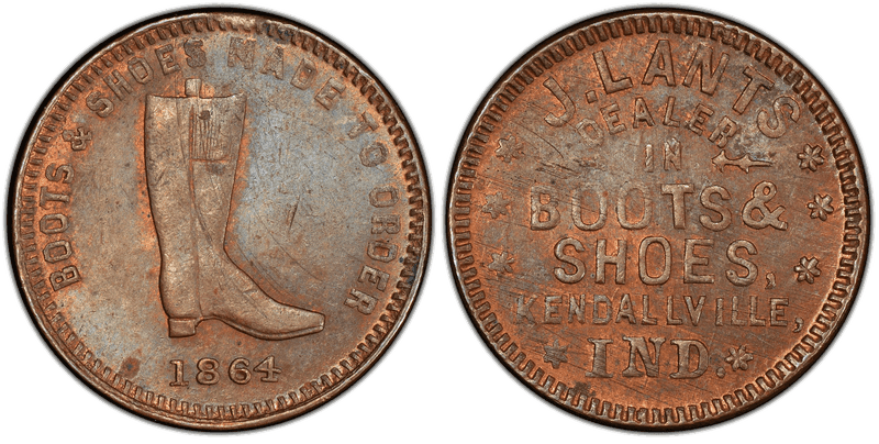 (1864) Copper Civil War Store Card F-500M-1a, J. Lants IN