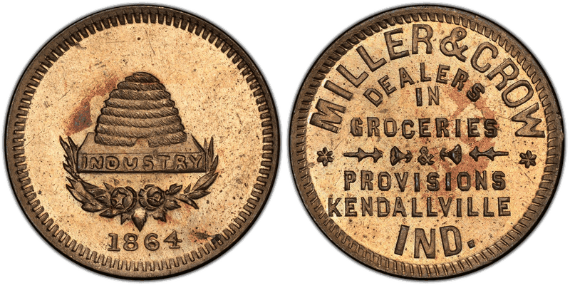 (1864) Copper-Nickel Civil War Store Card F-500P-1d, Miller & Crow IN
