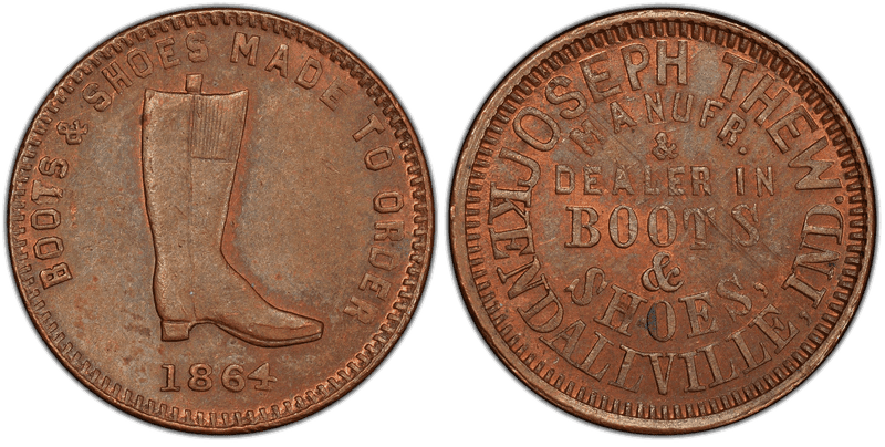 (1864) Copper Civil War Store Card F-500S-1a, Joseph Thew IN