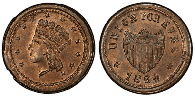 (1864) Copper-Nickel Civil War Patriotic Token F-50/342d, Union For Ever