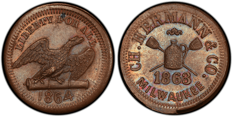 (1864) Copper Civil War Store Card F-510R-2a, Ch. Hermann & Co. WI