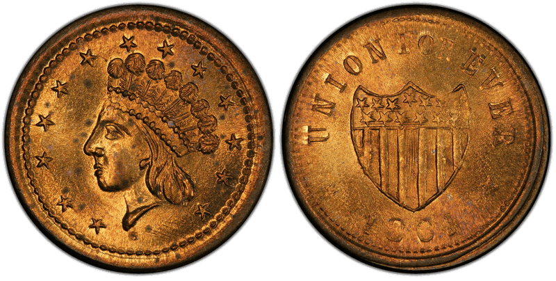 (1864) Brass Civil War Patriotic Token F-51/342b, Union For Ever