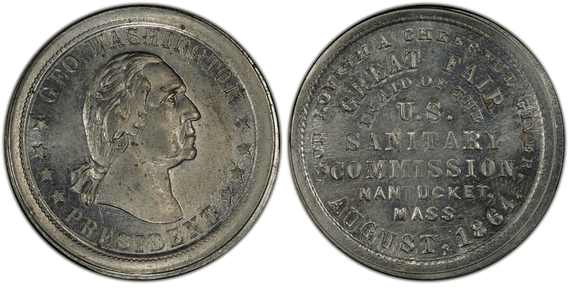 (1864) German-Silver Civil War Store Card F-530A-1j, U.S. Sanitary Commission MA