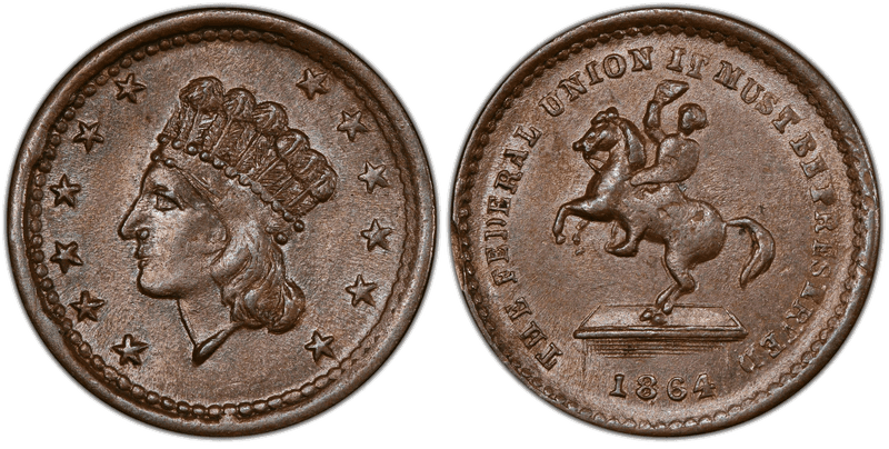 (1864) Civil War Patriotic Token F-54/179a, Union Preserved