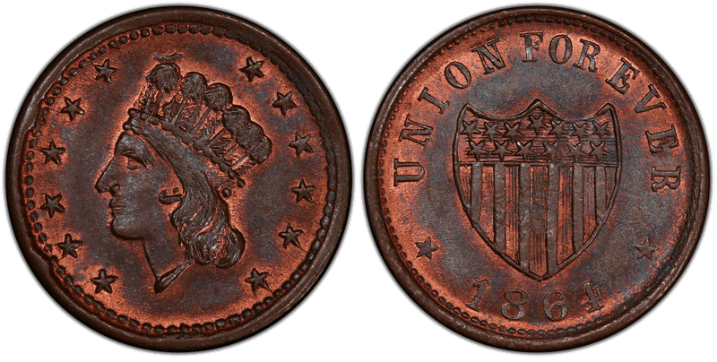 (1864) Civil War Patriotic Token F-54/342a, Union For Ever