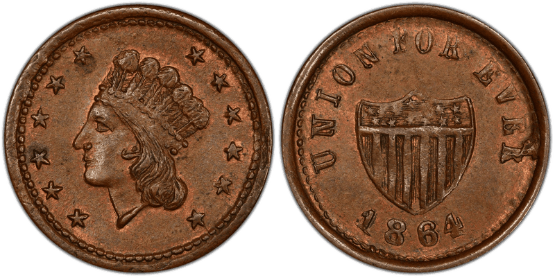 (1864) Copper Civil War Patriotic Token F-54/343a, Union For Ever