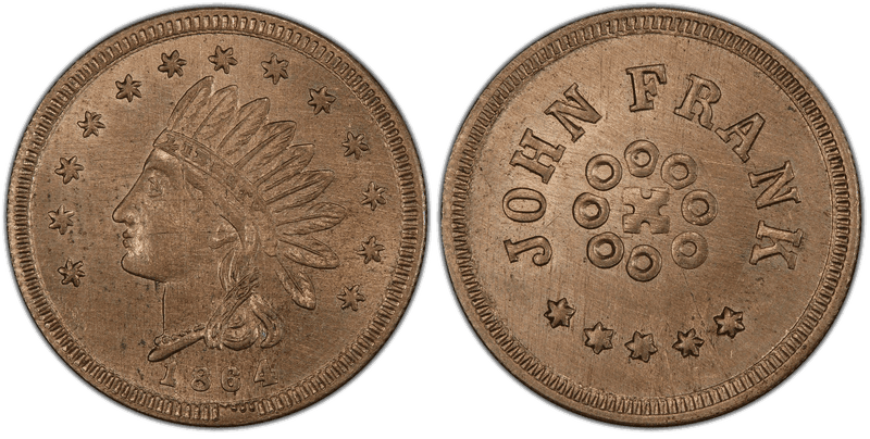 (1864) Copper-Nickel Civil War Store Card F-557A-6d, John Frank OH
