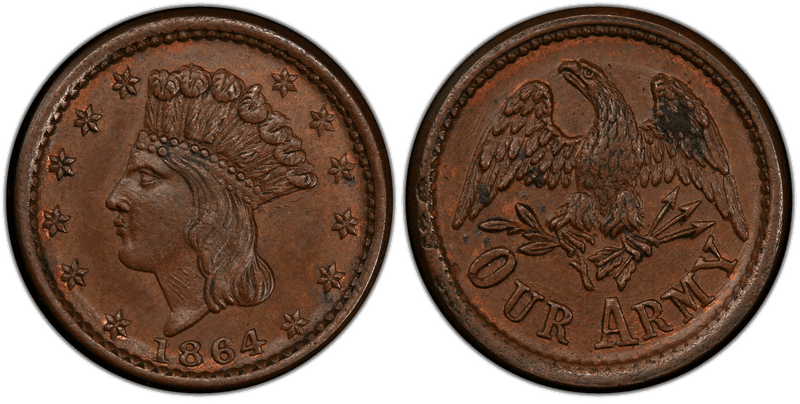 (1864) Copper Civil War Patriotic Token F-55/162a, Our Army