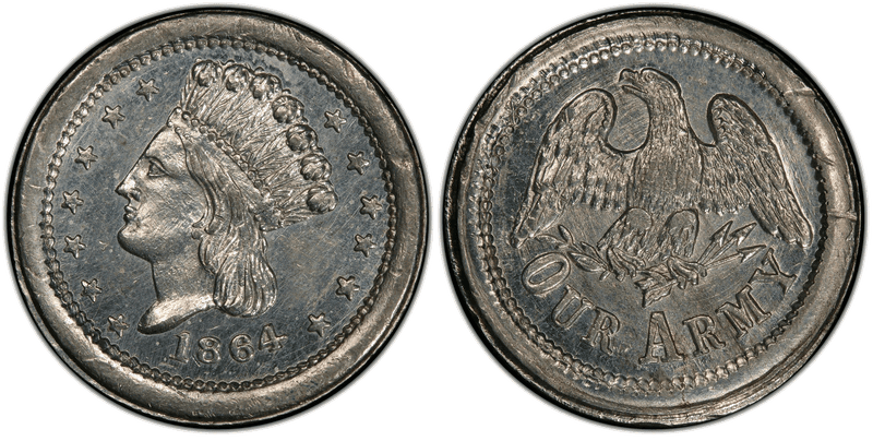 (1864) White Metal Civil War Patriotic Token F-56/161e, Our Army