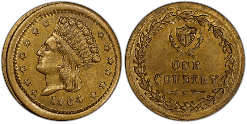 (1864) Brass Civil War Patriotic Token F-56/229b, Our Country